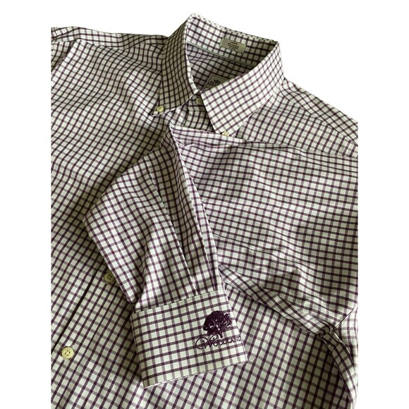 Peter Millar Nanoluxe Purple‎ Check Button Down Shirt Size Large - Picture 1 of 6